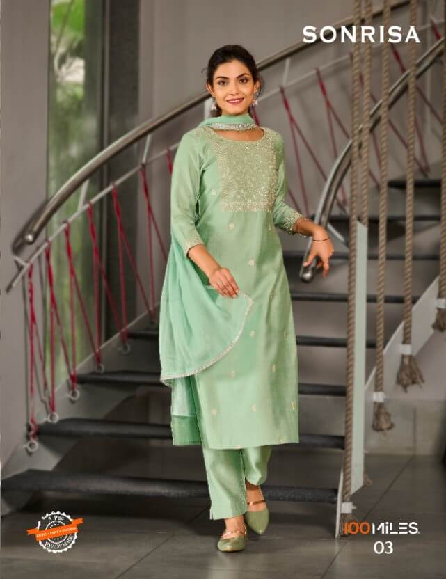 100Miles Sonrisa Kurti Pant Dupatta Set Wholesale Catalog, Buy 100Miles Sonrisa Kurti Pant Dupatta Set Full Catalog in Wholesale Price Online