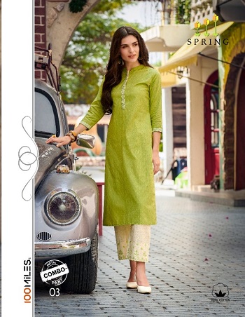 100Miles Spring Kurtis With Bottom Wholesale Catalogue. Spring Pure Cotton Embroidered kurtis with Embroidered Pants Pair Catalogue in Wholesale price Online for Reselling