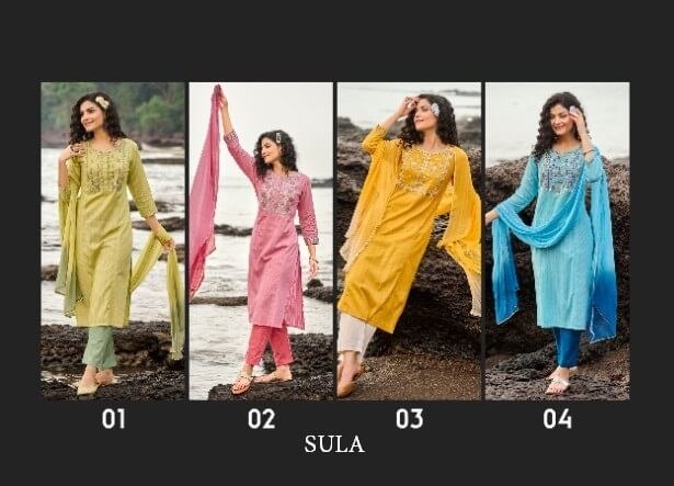 100Miles Sula Kurti Pant Dupatta Wholesale Catalog