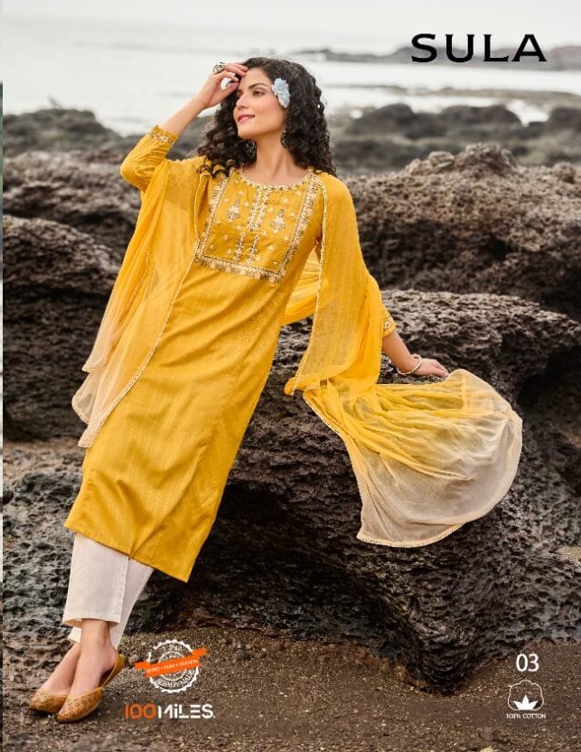 100Miles Sula Kurti Pant Dupatta Wholesale Catalog, Buy Full Catalog of 100Miles Sula Kurti Pant Dupatta Set in Wholesale Price