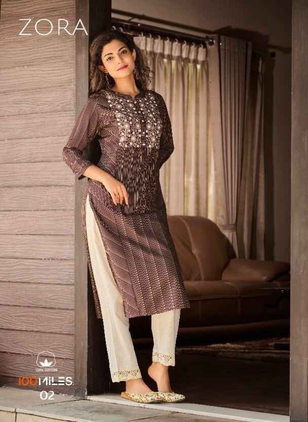 100Miles Zora Embroidery Work Kurtis Wholesale Catalog, Purchase Embroidery Work Kurtis Catalog 100Miles Zora in Wholesale Price 