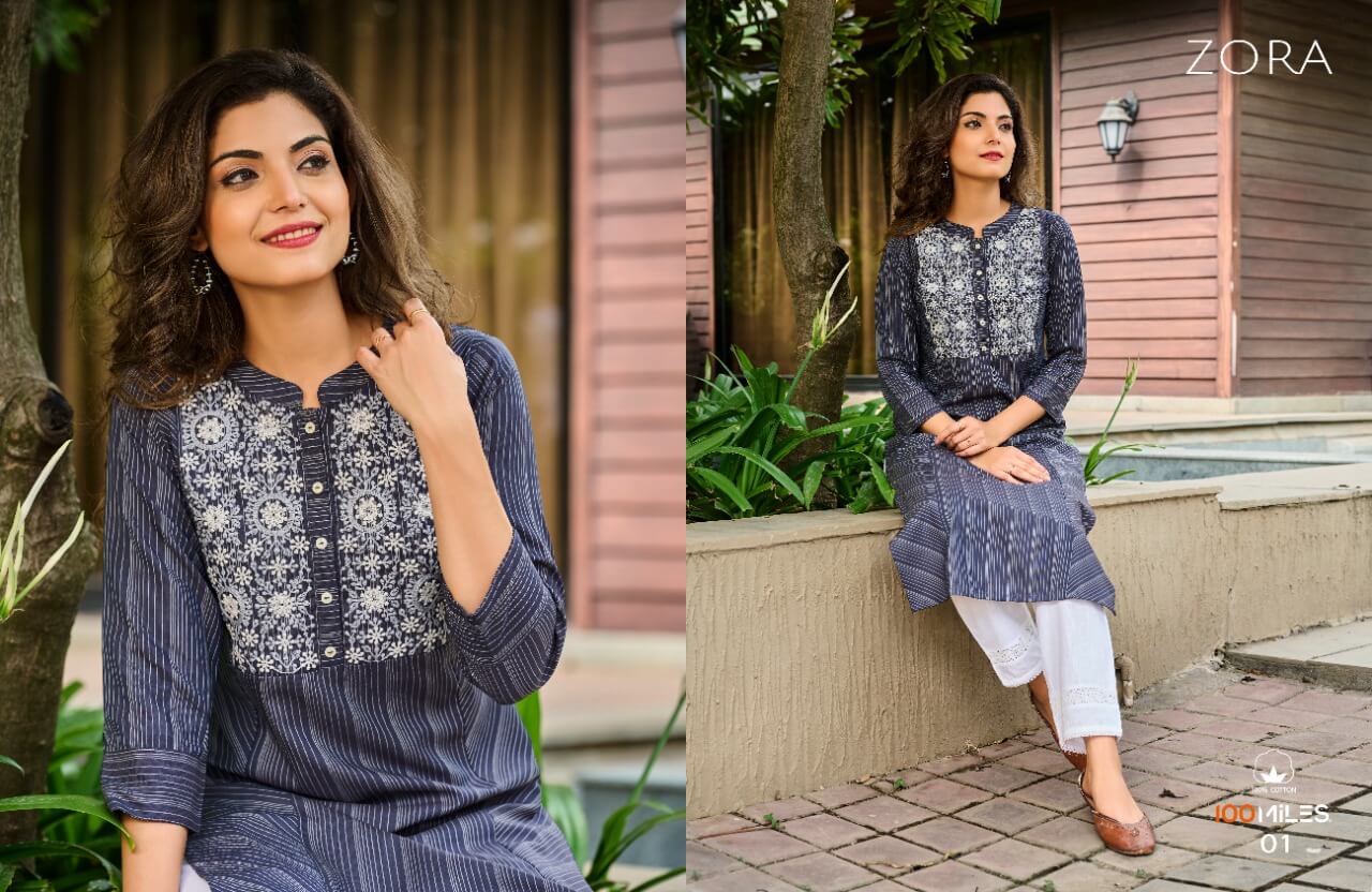 100Miles Zora Embroidery Work Kurtis Wholesale Catalog, Purchase Embroidery Work Kurtis Catalog 100Miles Zora in Wholesale Price 