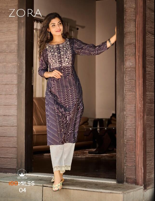 100Miles Zora Embroidery Work Kurtis Wholesale Catalog, Purchase Embroidery Work Kurtis Catalog 100Miles Zora in Wholesale Price 