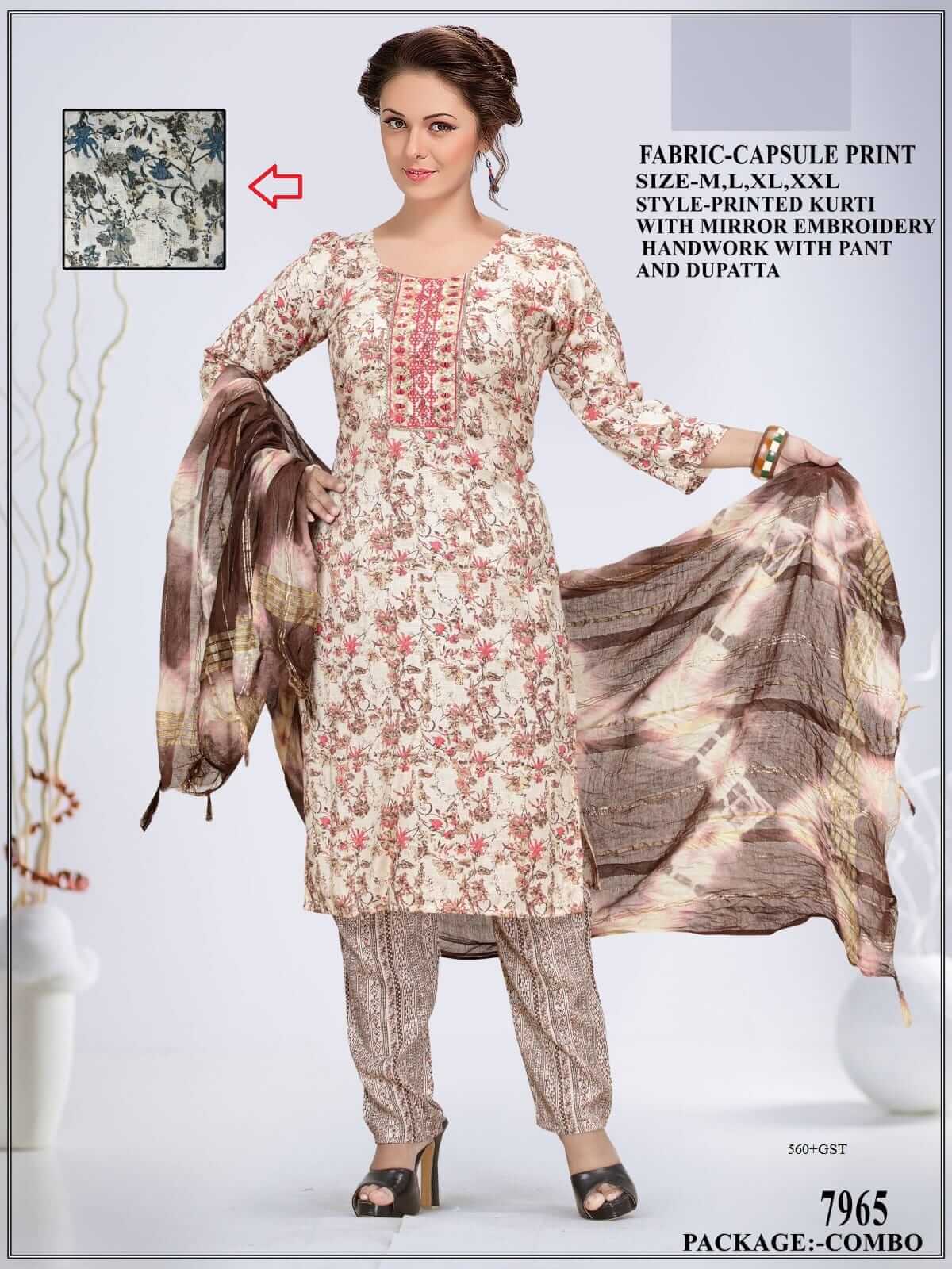 Rayon Capsule Print Design In 4 Size Bunch With Mirror Embroidery Handwork In Kurti.