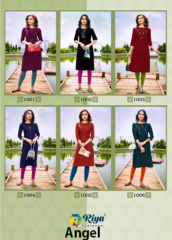 Angel Cotton Embroidery work Wholesale kurtis by Riya Designer, Purchase low price range kurtis in wholesale price from Gujarat Textile Market