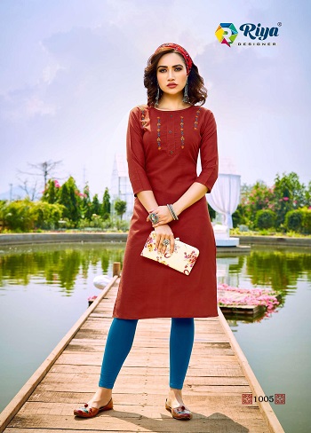 Angel Cotton Embroidery work Wholesale kurtis by Riya Designer, Purchase low price range kurtis in wholesale price from Gujarat Textile Market