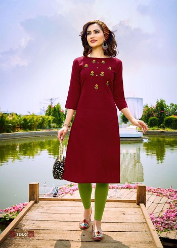 Angel Cotton Embroidery work Wholesale kurtis by Riya Designer, Purchase low price range kurtis in wholesale price from Gujarat Textile Market