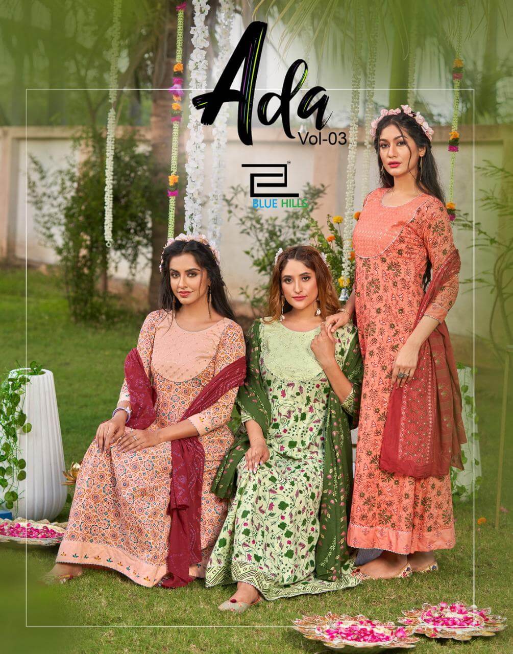 Blue Hills Ada Vol 3 Party Wear Gown With Dupatta Wholesale Catalog. Purchase Full Catalog of Gown With Dupatta In Wholesale Price Online