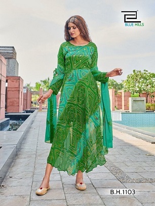 Blue Hills Bandhani Special Vol 1 Kurtis with Dupatta wholesale catalog, Buy Full catalog of Blue Hills Bandhani Special Vol 1 Kurtis with Dupatta At wholesale Price