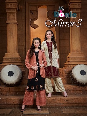 Bonie Mirror 3 Kurtis Plazzo With Seprate Jacket Wholesale Catalog, Buy Full Catalog of Bonie Mirror 3 Kurtis Plazzo With Seprate Jacket At Wholesale Price