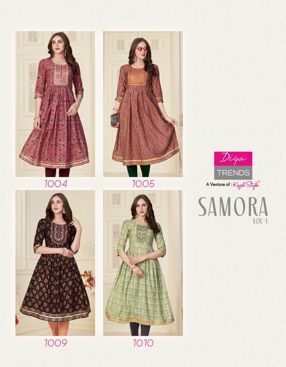 Diya Trends Samora Vol 1 Naira Cut Kurtis With Pant Wholesale Catalog. Purchase Full Catalog of Naira Cut Kurtis With Pant In Wholesale Price Online