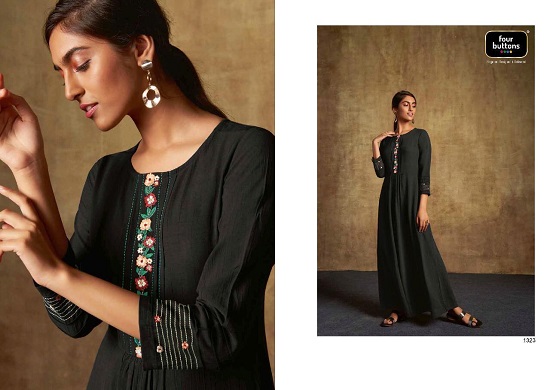 Four Buttons Mirror wholesale kurti catalogue. Buy Mirror long gown kurtis catalogue at wholesale price online by Four Buttons Brand