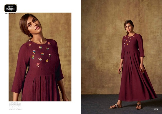 Four Buttons Mirror wholesale kurti catalogue. Buy Mirror long gown kurtis catalogue at wholesale price online by Four Buttons Brand