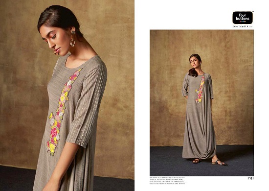 Four Buttons Mirror wholesale kurti catalogue. Buy Mirror long gown kurtis catalogue at wholesale price online by Four Buttons Brand