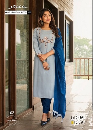 Global Local Erica Kurtis With Bottom And Dupatta Wholesale Catalog, Buy Full Catalog of Global Local Erica Kurtis With Bottom And Dupatta At Wholesale Price