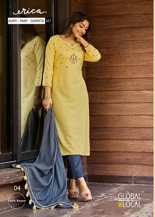 Global Local Erica Kurtis With Bottom And Dupatta Wholesale Catalog, Buy Full Catalog of Global Local Erica Kurtis With Bottom And Dupatta At Wholesale Price