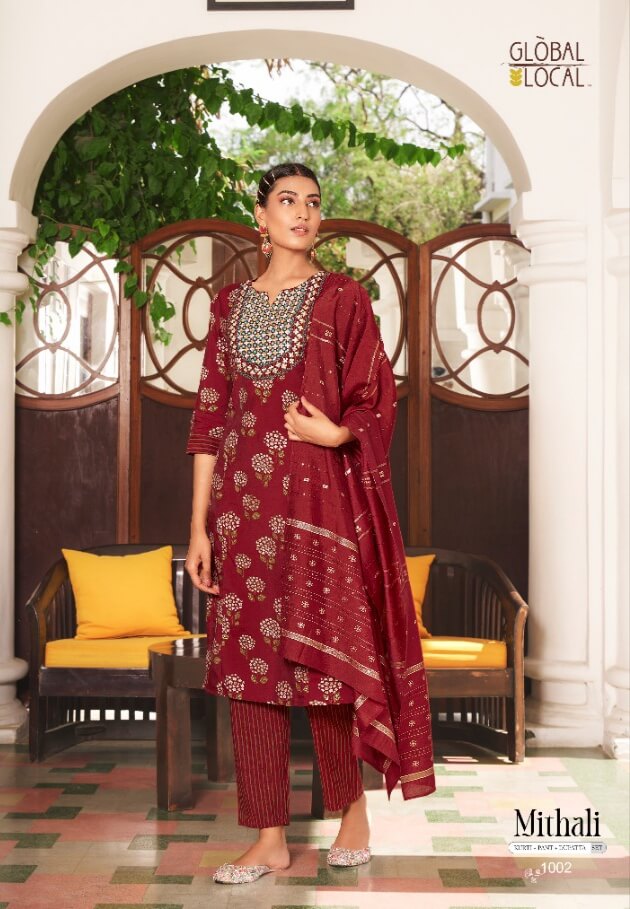 Global Local Mithali Kurti Pant Dupatta Catalog In Wholesale Price. Purchase Full Catalog of Global Local Mithali In Wholesale Price