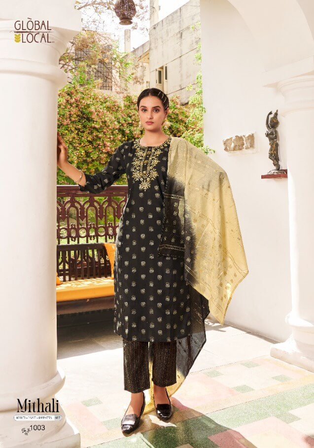 Global Local Mithali Kurti Pant Dupatta Catalog In Wholesale Price. Purchase Full Catalog of Global Local Mithali In Wholesale Price