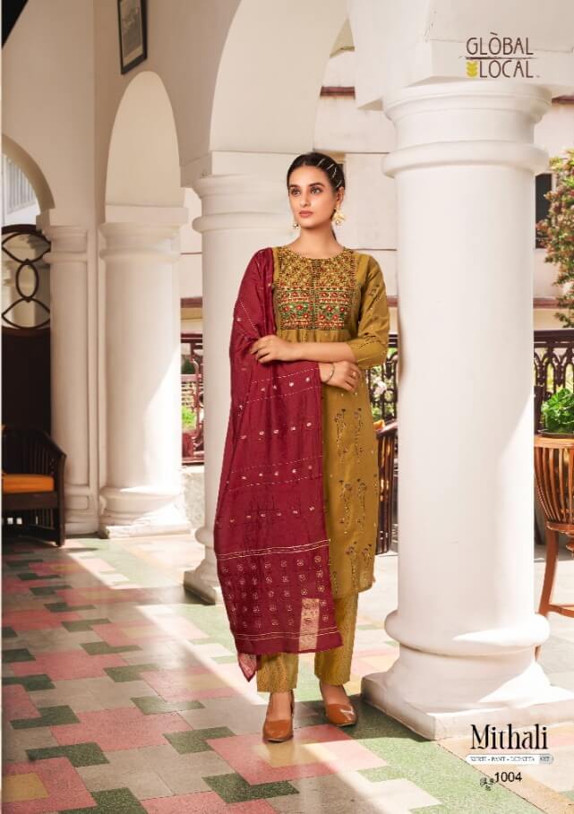 Global Local Mithali Kurti Pant Dupatta Catalog In Wholesale Price. Purchase Full Catalog of Global Local Mithali In Wholesale Price