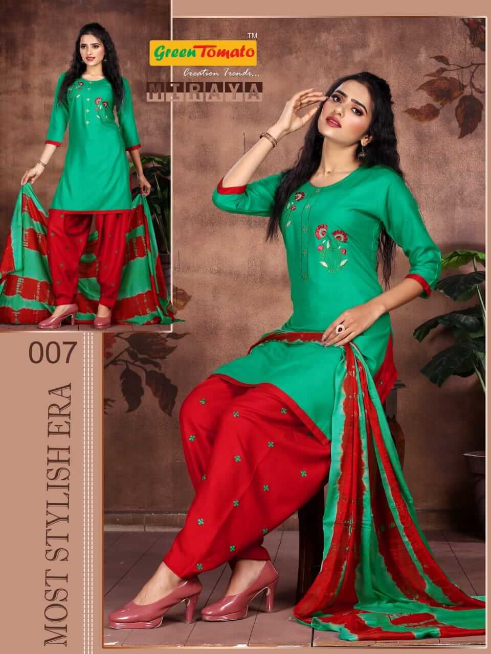 Green Tomato Miraya Kurti Patiyala Dupatta Set Wholesale Catalog. Purchase Full Catalog of Kurti Patiyala Dupatta Set In Wholesale Price Online