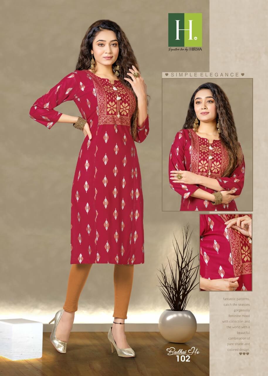 Hirwa Badhai Ho Straight Cut Kurtis Wholesale Catalog. Purchase Full Catalog of Straight Cut Kurtis In Wholesale Price Onlone