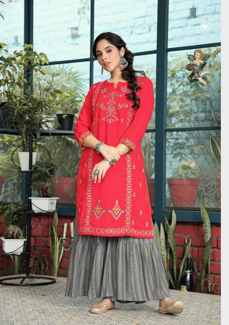 Hiva Juliet Rayon Kurtis With Sharara Wholesale Catalog, Buy Full Catalog of Hiva Juliet Rayon Kurtis With Sharara At Wholesale Price