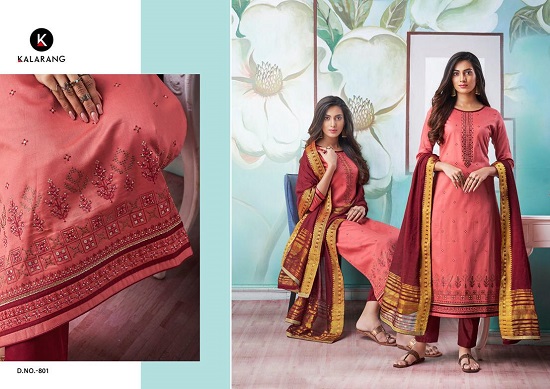 Kalarang Amrut Vol 2 Dress Material Wholesale Catalogue. Kalarang Vol 2 Jam Silk Cotton Top, Pure Cotton Bottom & Pure Silk Dupatta Ladies Dress Material Wholesale Bunch. Purchase 4 Pieces bunch Amrut Vol 2 Ladies Unstittched Dress Material Catalogue at Lowest Price Online. Order Beautiful New Style Embroidered Work Dress Material In Wholesale From Bulk Supplier, Dealer and Manufacturer Of Women Dress Material From Surat, Gujarat Online.