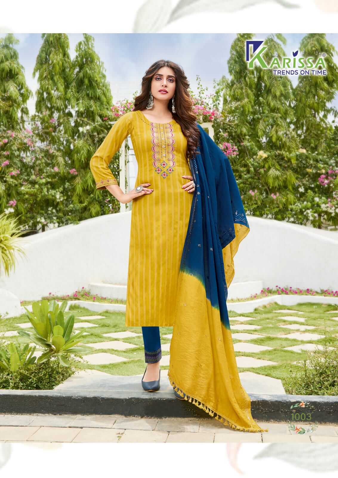 Karissa Apsara Kurti Pant Dupatta Set Wholesale Catalog. Purchase Full Catalog of Kurti Pant Dupatta Set In Wholesale Price Online