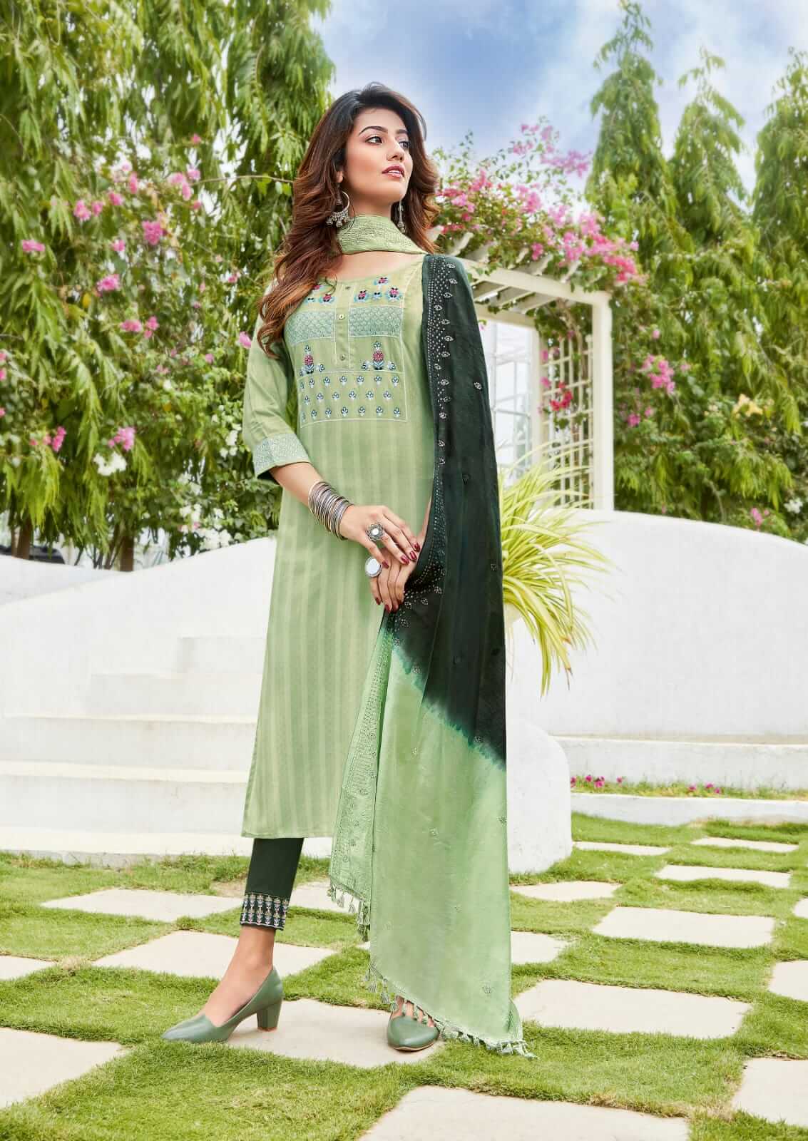 Karissa Apsara Kurti Pant Dupatta Set Wholesale Catalog. Purchase Full Catalog of Kurti Pant Dupatta Set In Wholesale Price Online