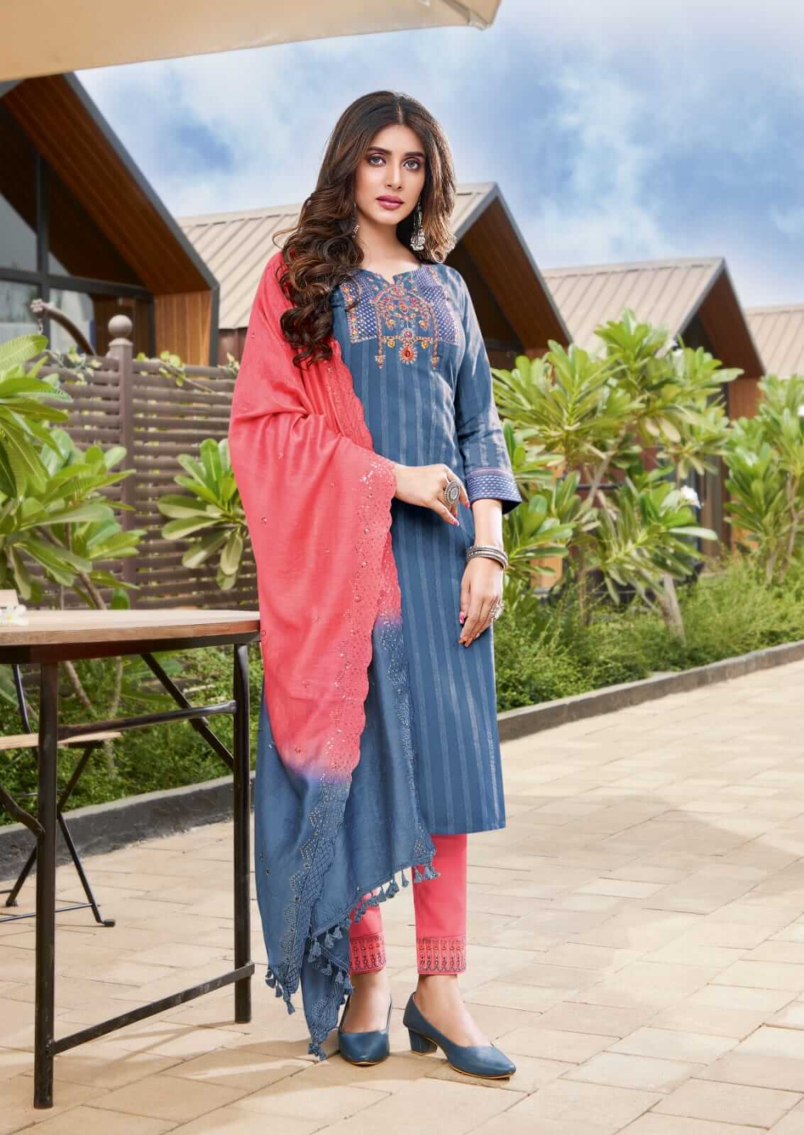 Karissa Apsara Kurti Pant Dupatta Set Wholesale Catalog. Purchase Full Catalog of Kurti Pant Dupatta Set In Wholesale Price Online