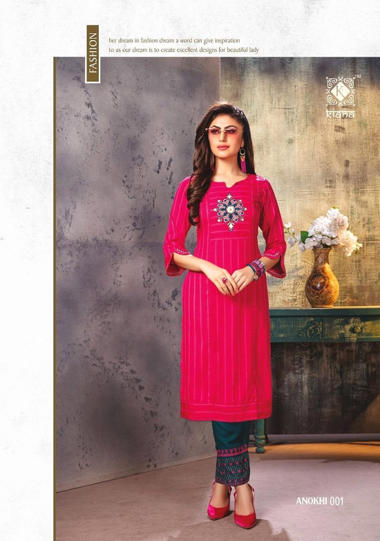 Kiana Anokhi wholesale kurtis catalogue. Anokhi kurtis with pants pair ten designs collection by Kiana Brand at wholesale price online.