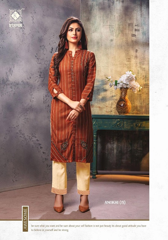 Kiana Anokhi wholesale kurtis catalogue. Anokhi kurtis with pants pair ten designs collection by Kiana Brand at wholesale price online.