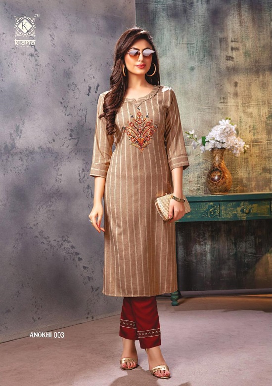 Kiana Anokhi wholesale kurtis catalogue. Anokhi kurtis with pants pair ten designs collection by Kiana Brand at wholesale price online.