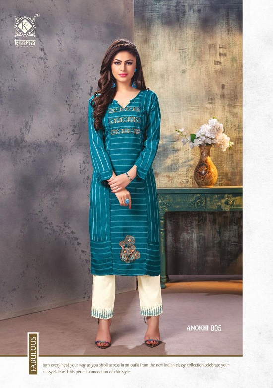 Kiana Anokhi wholesale kurtis catalogue. Anokhi kurtis with pants pair ten designs collection by Kiana Brand at wholesale price online.