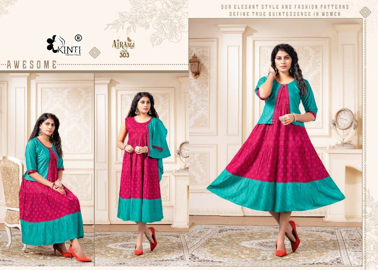 Kinti Atrangi Vol 3 Rayon Kurtis With Jacket Wholesale Catalog, Buy Full Catalog of Kinti Atrangi Vol 3 Rayon Kurtis With Jacket At Wholesale Price