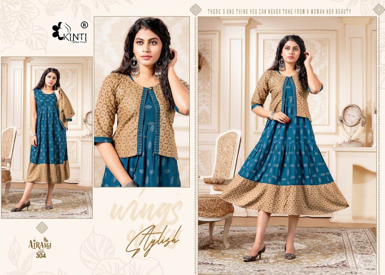 Kinti Atrangi Vol 3 Rayon Kurtis With Jacket Wholesale Catalog, Buy Full Catalog of Kinti Atrangi Vol 3 Rayon Kurtis With Jacket At Wholesale Price