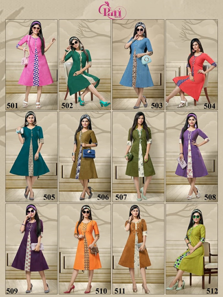 Kinti Pari Vol 5 Two Tone Handloom Cotton Fully Stittched Kurtis Wholesale Catalogue. Kinti Kurtis Launches new 12 pieces bunch Pari Vol 5 in wholesale. Purchase Bellow 250 price range wholesale kurtis catalogue kinti pari vol 5 to resale in retail kurtis business. Shop kinti Pari vol 5 flair style stichting pattern 3/4 sleeves 42 length kurtis in bulk at low wholesale price online