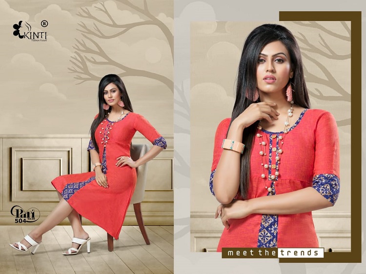 Kinti Pari Vol 5 Two Tone Handloom Cotton Fully Stittched Kurtis Wholesale Catalogue. Kinti Kurtis Launches new 12 pieces bunch Pari Vol 5 in wholesale. Purchase Bellow 250 price range wholesale kurtis catalogue kinti pari vol 5 to resale in retail kurtis business. Shop kinti Pari vol 5 flair style stichting pattern 3/4 sleeves 42 length kurtis in bulk at low wholesale price online