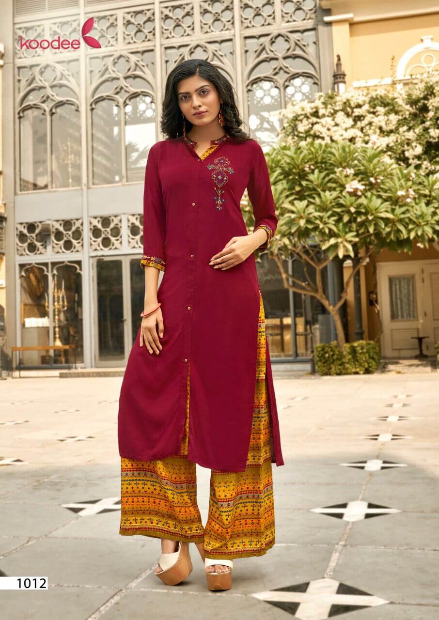 Koodee Crystal Vol 2 Rayon Kurti With Plazzo Catalog In Wholesale Price. Purchase Full Catalog of Koodee Crystal Vol 2 In Wholesale Price Online