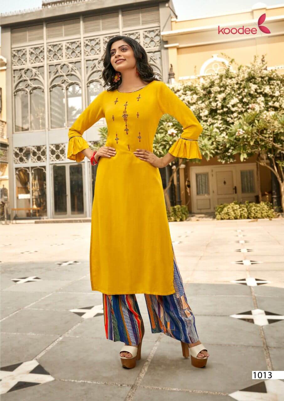 Koodee Crystal Vol 2 Rayon Kurti With Plazzo Catalog In Wholesale Price. Purchase Full Catalog of Koodee Crystal Vol 2 In Wholesale Price Online