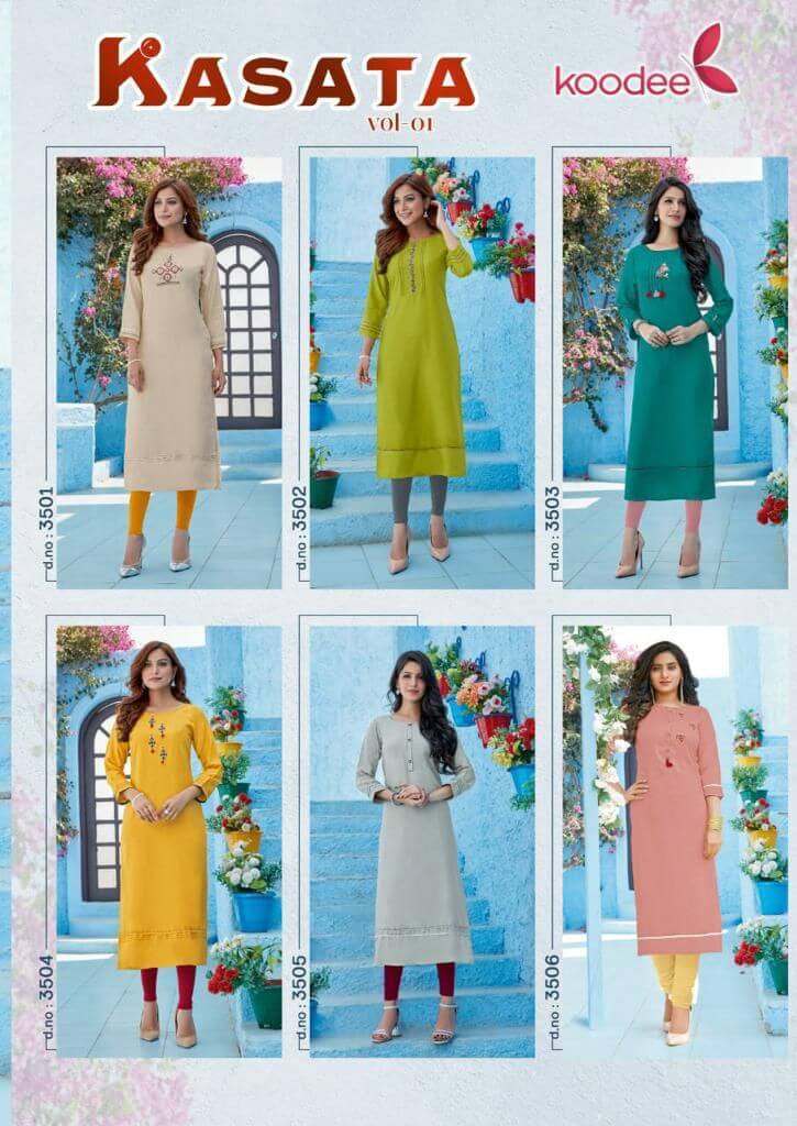 Koodee Kasata Vol 1 Stright Cut Kurti Catalog In Wholesale Price. Purchase Full Catalog of Koodee Kasata Vol 1 In Wholesale Price Online