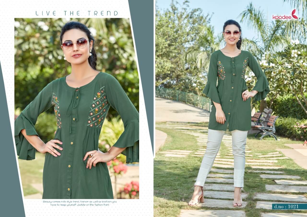 Koodee Videshi Vol 4 Rayon Weastern Top Catalog In Wholesale Price. 