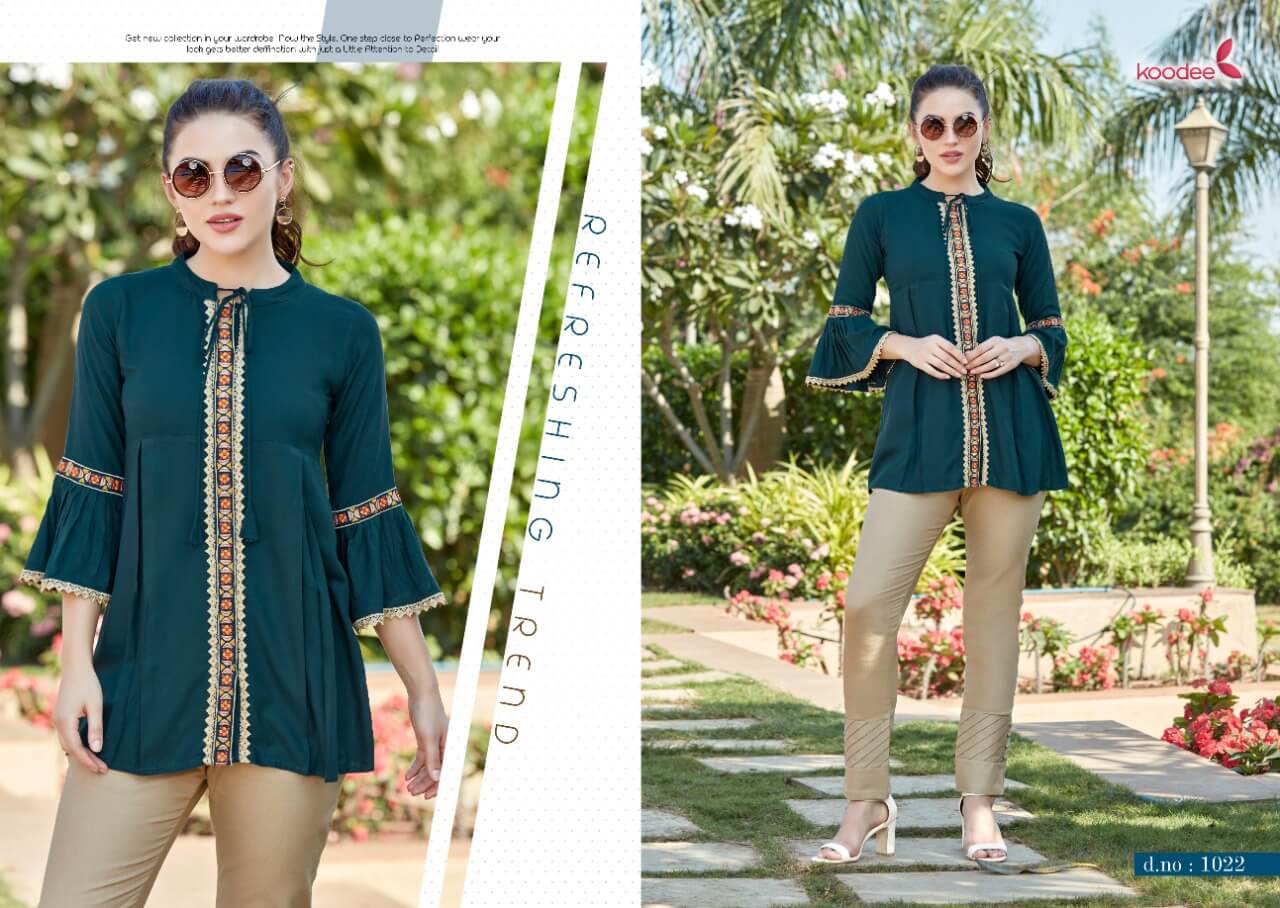 Koodee Videshi Vol 4 Rayon Weastern Top Catalog In Wholesale Price. 