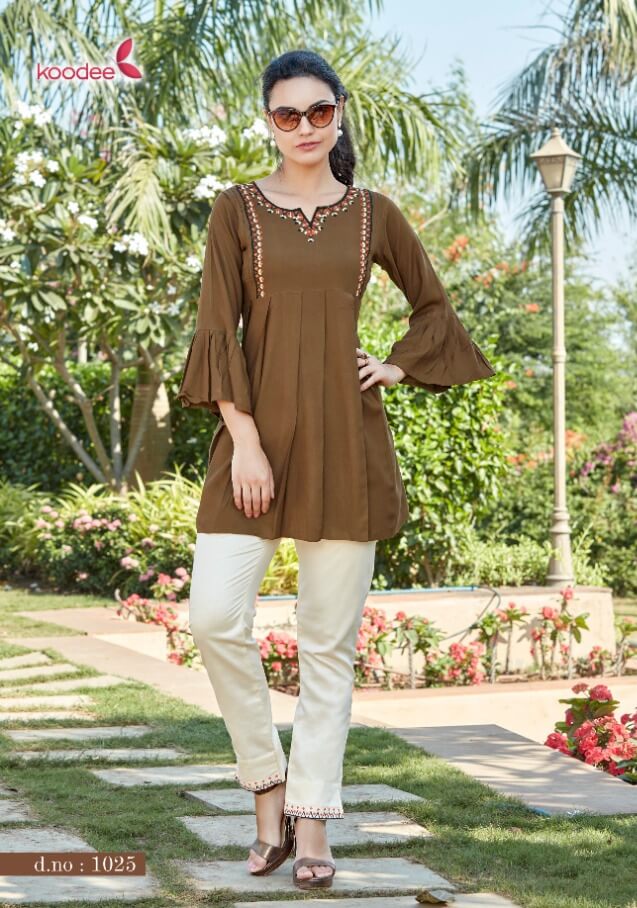 Koodee Videshi Vol 4 Rayon Weastern Top Catalog In Wholesale Price. 