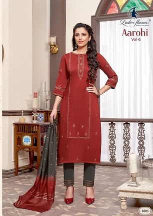 Ladies Flavour Aarohi Vol 6 Kurtis Bottom And Dupatta wholesale catalog, Buy Full catalog of Ladies Flavour Aarohi Vol 6 Kurtis Bottom And Dupatta At wholesale Price