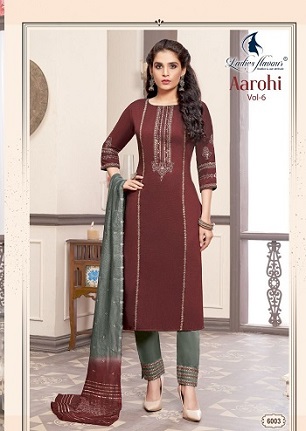 Ladies Flavour Aarohi Vol 6 Kurtis Bottom And Dupatta wholesale catalog, Buy Full catalog of Ladies Flavour Aarohi Vol 6 Kurtis Bottom And Dupatta At wholesale Price