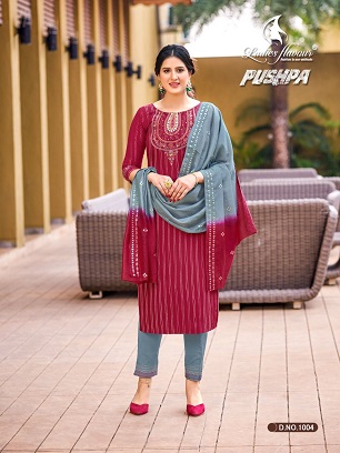 Ladies Flavour Pushpa Top Bottom Dupatta Wholesale Catalog, Buy Full Catalog of Ladies Flavour Pushpa Top Bottom Dupatta At Wholesale Price