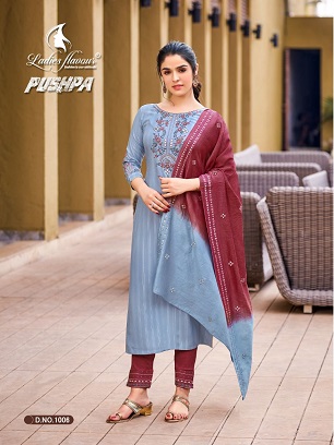 Ladies Flavour Pushpa Top Bottom Dupatta Wholesale Catalog, Buy Full Catalog of Ladies Flavour Pushpa Top Bottom Dupatta At Wholesale Price