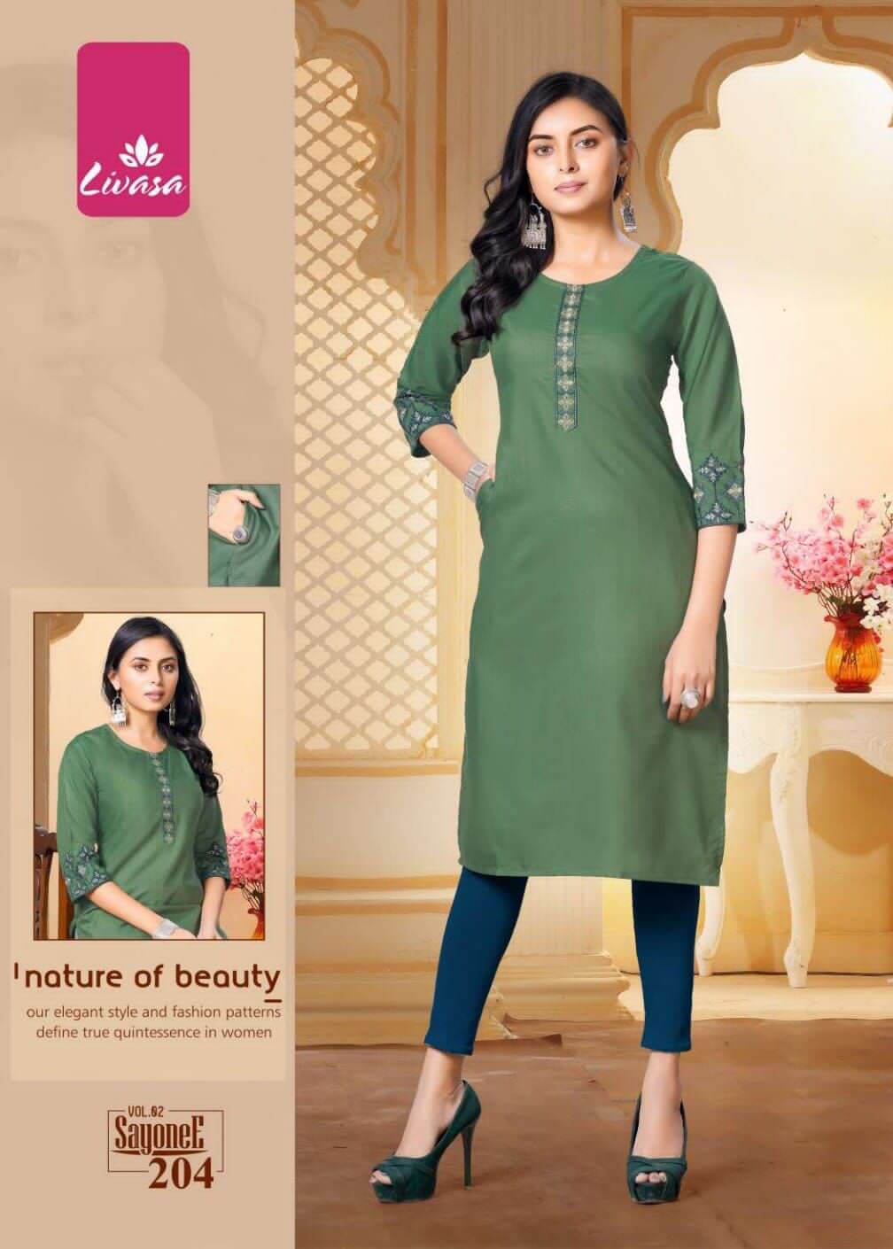 Livasa Sayonee Vol 2 Straight Cut Kurti Wholesale Price. Purchase Full Catalog of Straight Cut Kurti In Wholesale Price Online