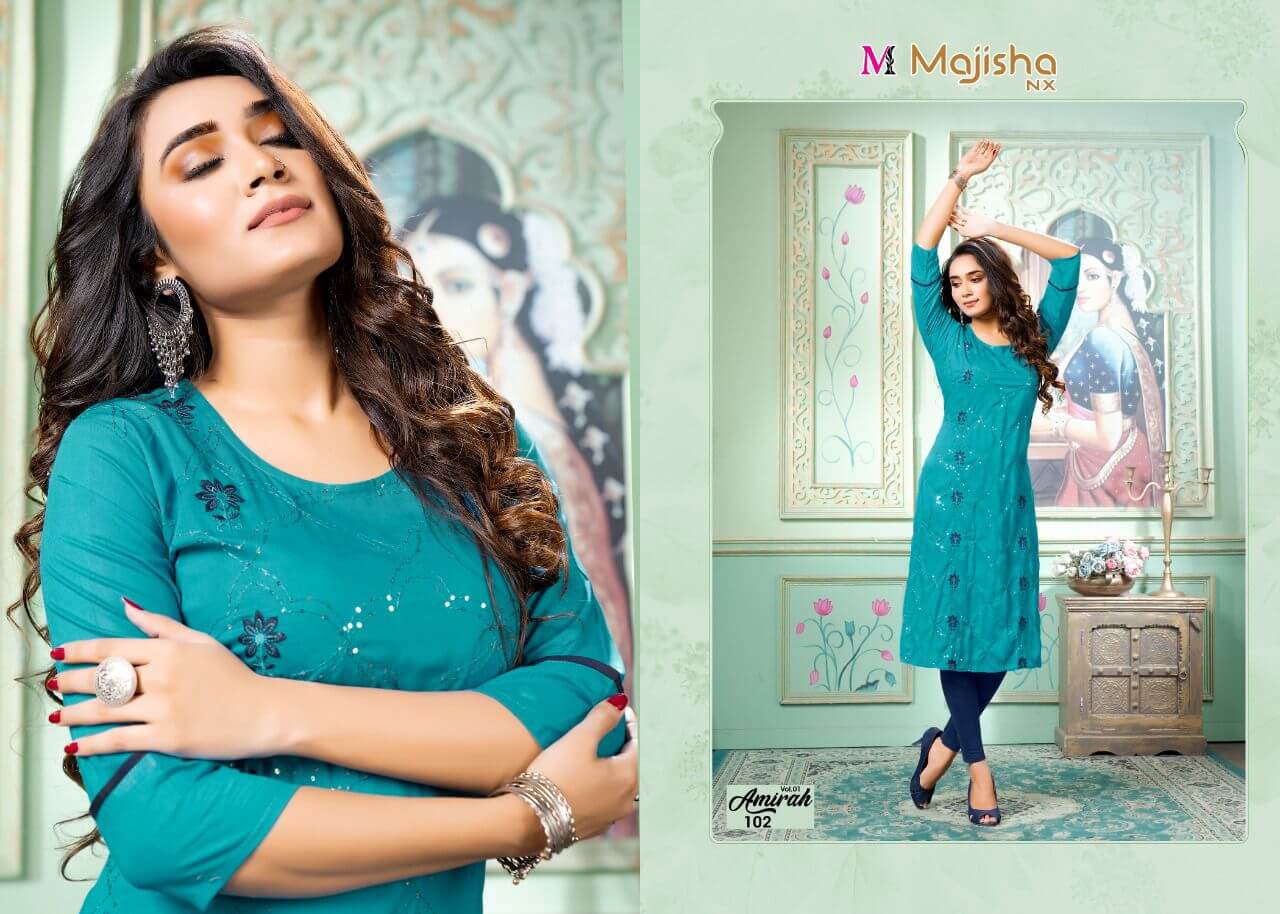 Majisha Nx Amirah Vol 1 Rayon Kurtis Wholesale Catalog. Purchase Full Catalog of Rayon kurtis In Wholesale Price Online